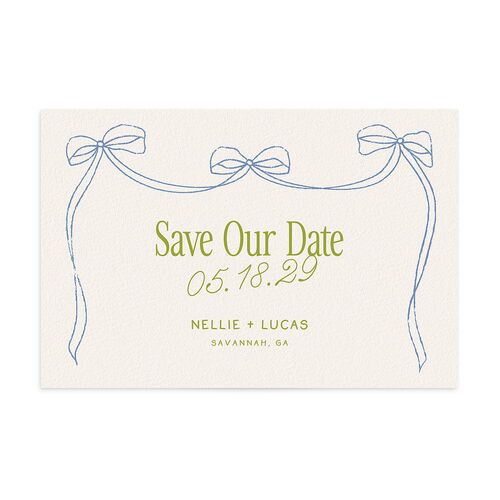 Modern Delicate Bows Save the Date Postcards Peridot