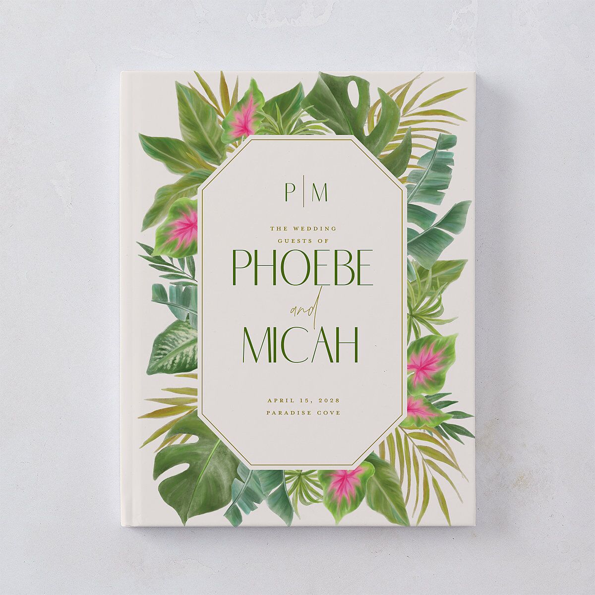 Hawaiian Tropical Monstera Frame Guest Books Scottish Green