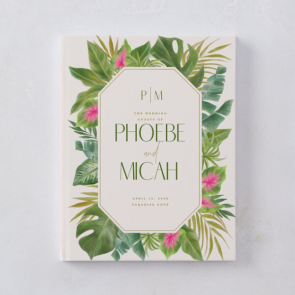 Hawaiian Tropical Monstera Frame Guest Books Scottish Green