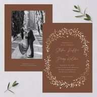 Oval Garland Foil Wedding Invitations Sepia Gold Signature Blank No Standard
