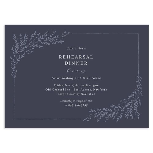 Exquisite Branches Botanical Rehearsal Dinner Invitations Moody Blue Signature Blank Standard