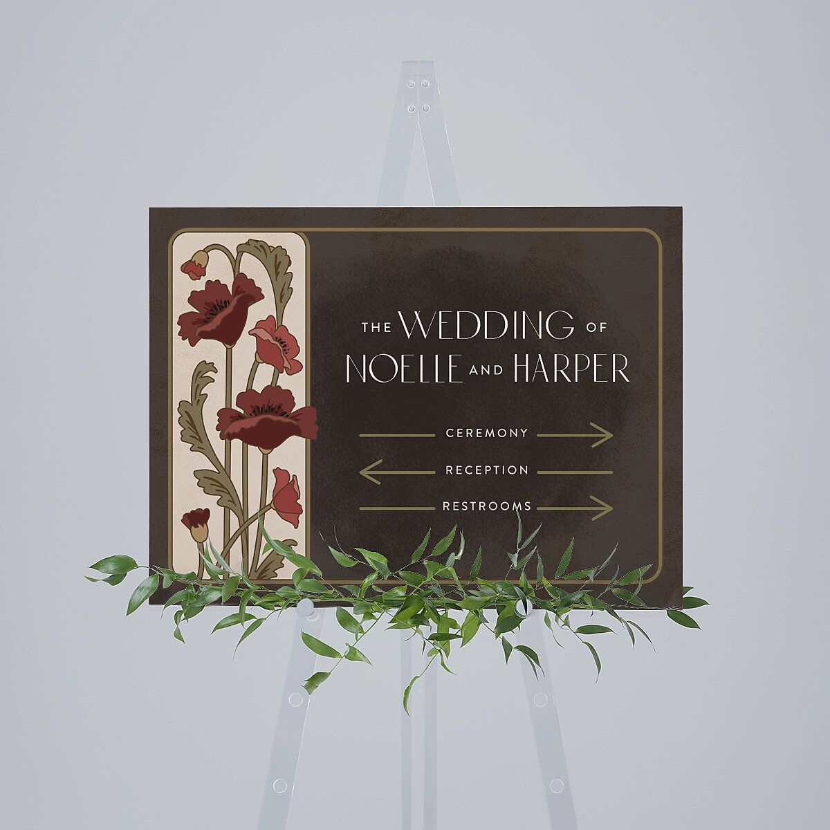 Vintage Nouveau Floral Standard Direction Sign Medium Merlot Standard Indoor Foam Core M Direction