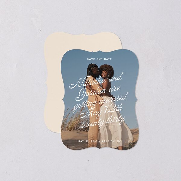 Retro Typography Photo Save the Date Petite Cards Sapphire Signature smooth Blank No Bracket