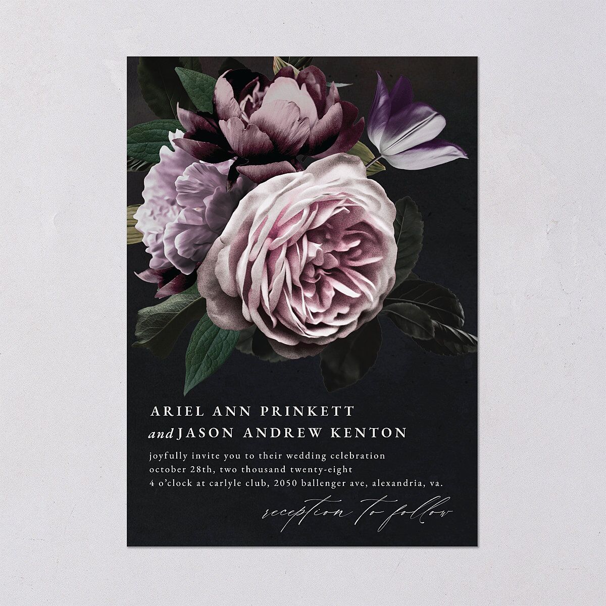 Modern Rose Wedding Invitations Plum Signature Blank No Standard