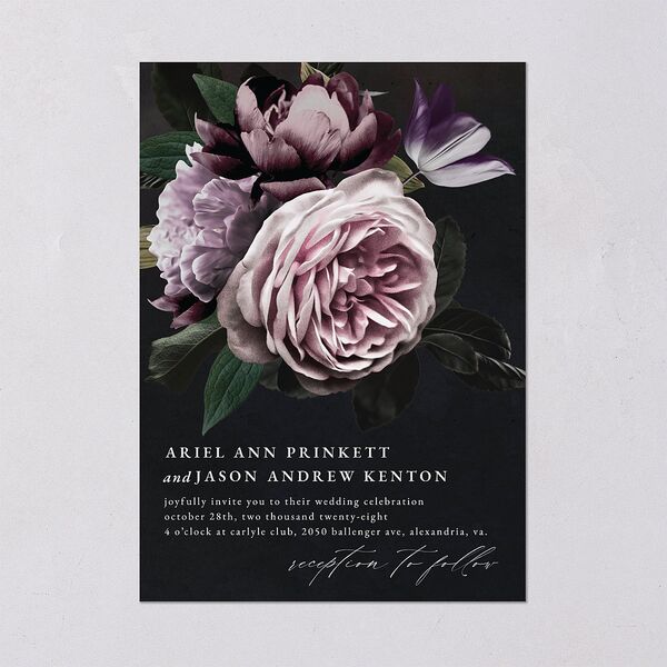 Modern Rose Wedding Invitations Plum Signature Blank No Standard