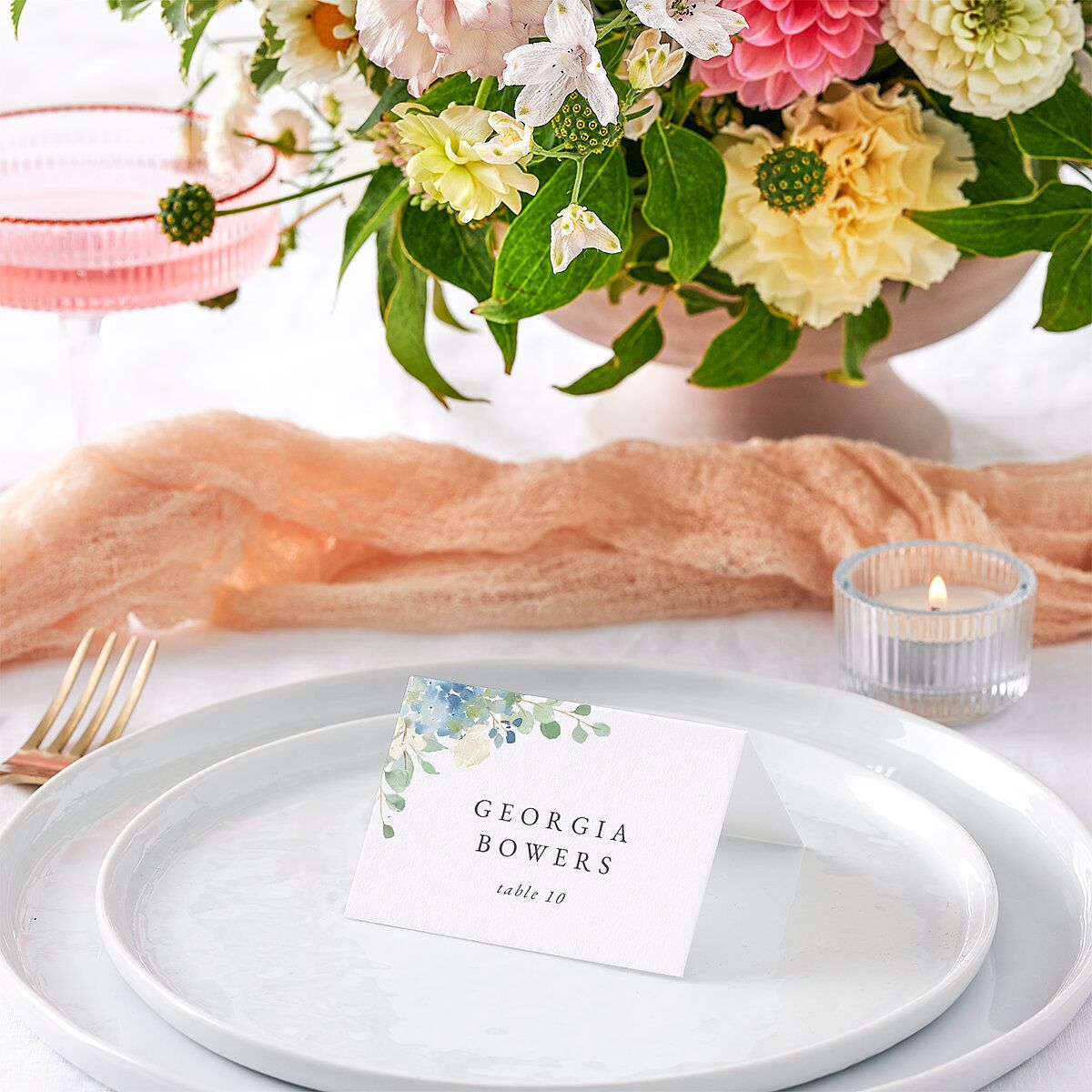 Elegant Hydrangea Place Cards Dusty Blue Signature