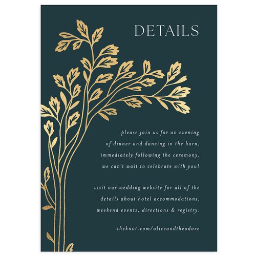 Arboretum Archway Foil Wedding Event Detail Cards Gold Dark Night Signature Standard