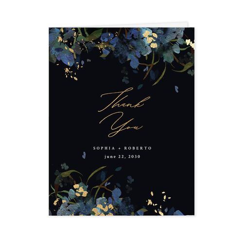 Midnight Floral Thank You Cards Gold Navy