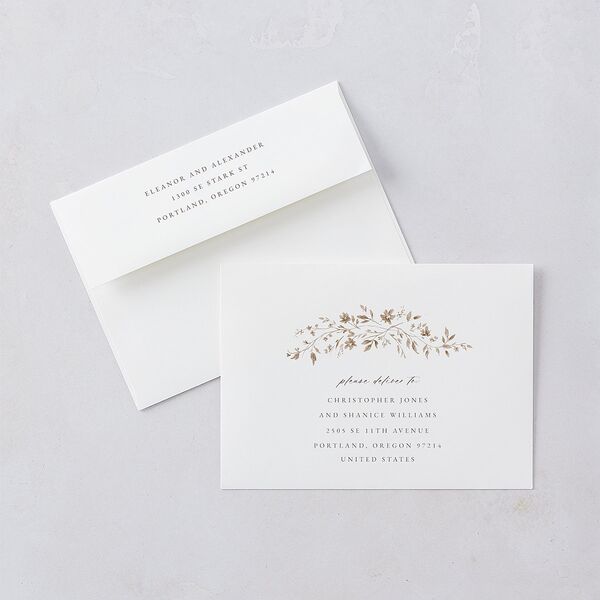 Timeless Floral Foil Save the Date Cards Gold Pure White Signature smooth Blank No Standard