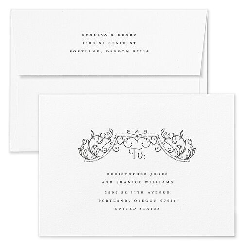 Gothic Date Save The Date Card Envelopes Pure White White Both Recipient and Return Addresses Signature Standard