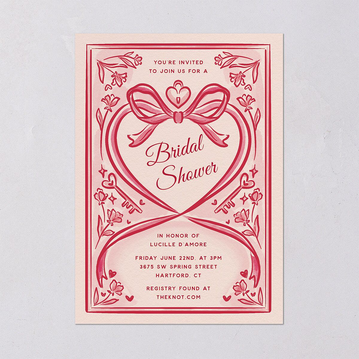 Vintage Heart Locket Bridal Shower Invitations Crimson Signature Blank Standard