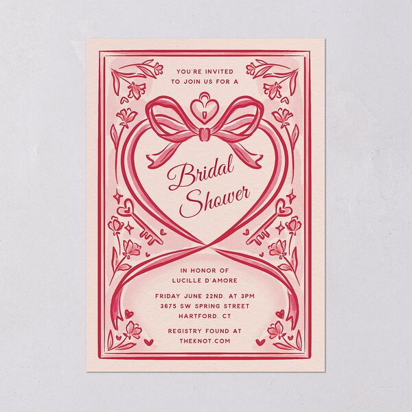 Vintage Heart Locket Bridal Shower Invitations Crimson Signature Blank Standard