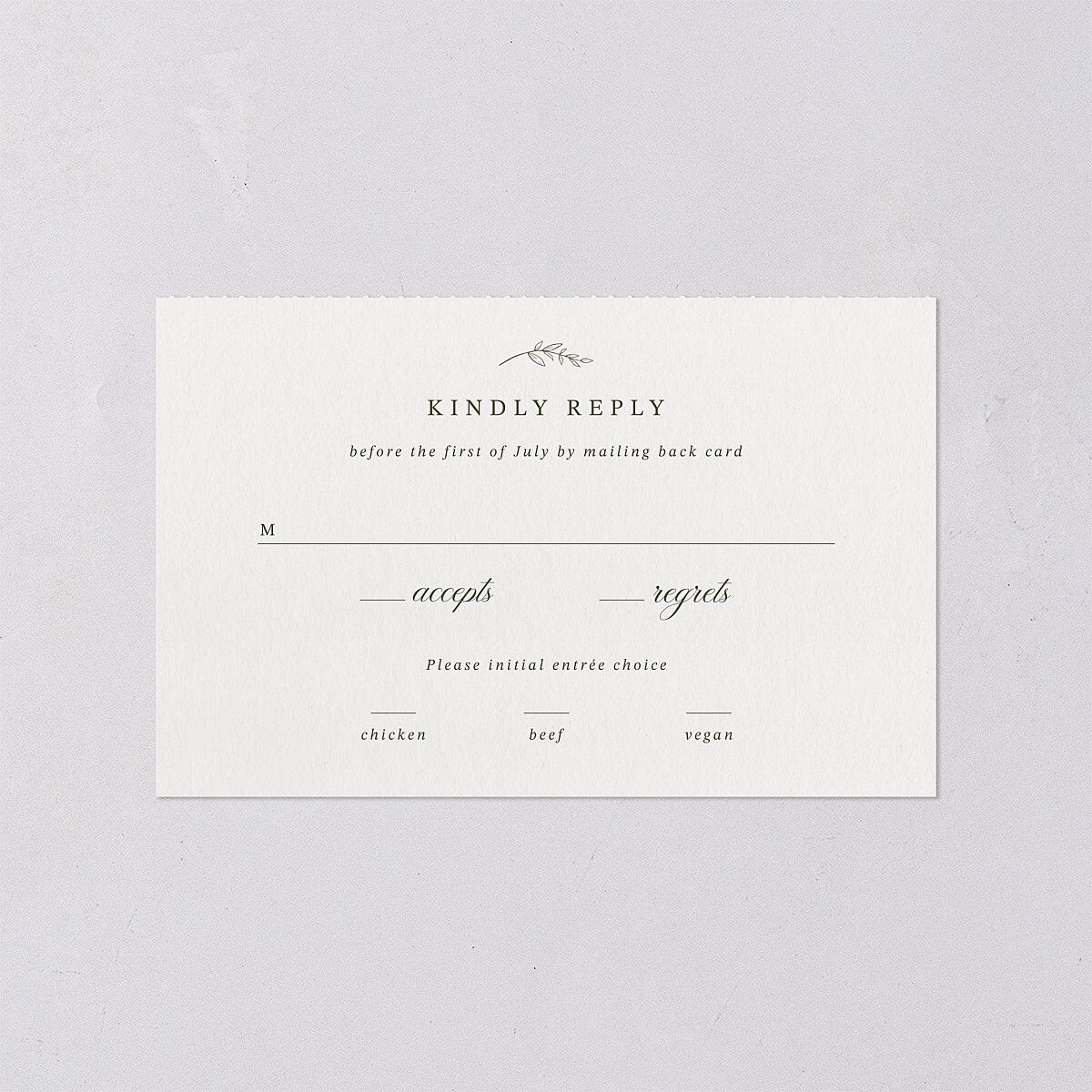 Elegant Garland Crest All-in-One Wedding Invitations Dark Camo Signature Light Both Recipient and Return Addresses No