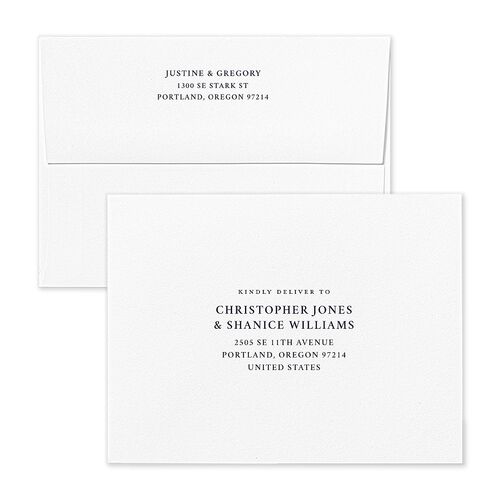 Classic Inset Frame Save the Date Magnet Envelopes Navy White Both Recipient and Return Addresses Signature Standard
