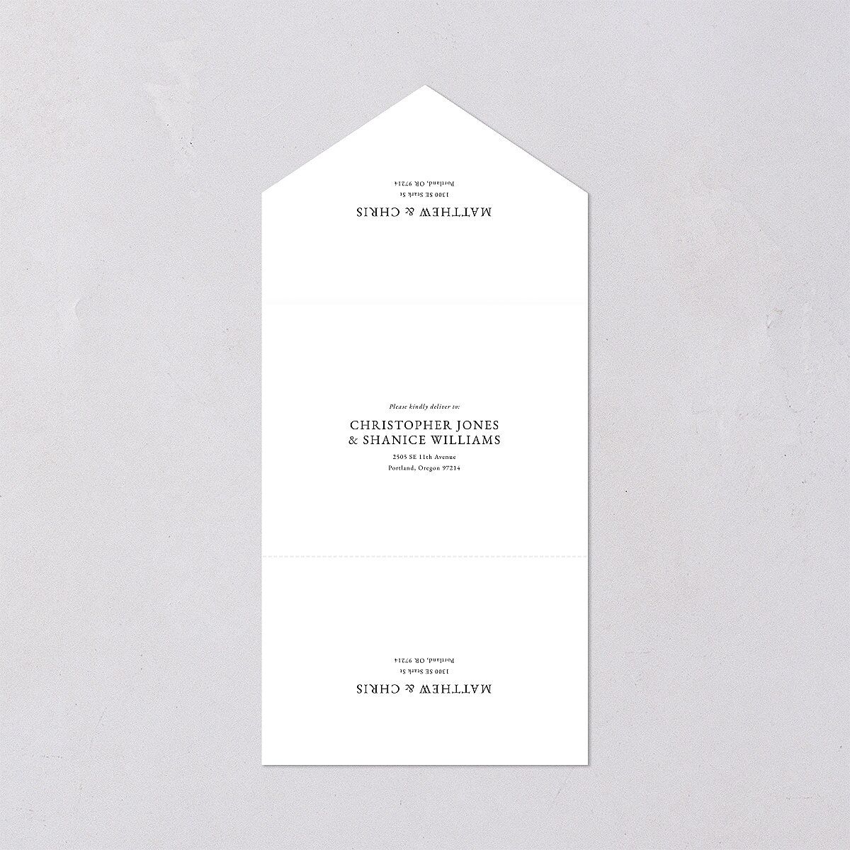Classically Stated All-in-One Wedding Invitations Pure White No Signature Light Both Recipient and Return Addresses