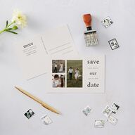 Timeless Photo Trio Save the Date Postcards Linen