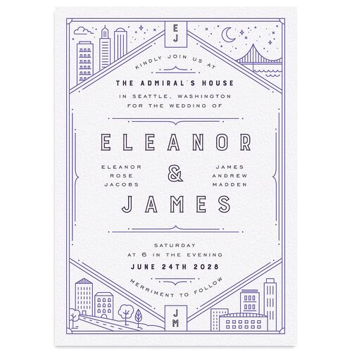 Iconic City Wedding Invitations Jewel Purple Signature Blank No Standard