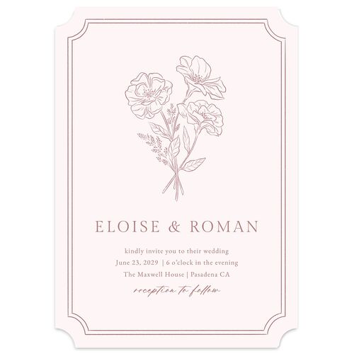 Vintage Botanical Sketch Wedding Invitations Dusty Rose Signature Blank No Ticket