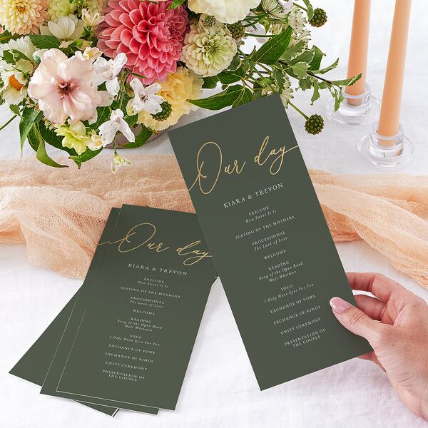 Romantic Photo Wedding Programs Gold Hunter Green Signature