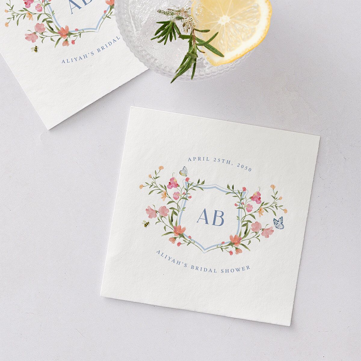 Fairytale Wildflower Crest Bridal Shower Cocktail Napkins Pure White Napkin Uncoined