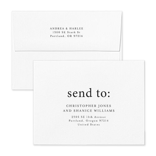 Timeless Photo Trio Save the Date Petite Card Envelopes White Linen Both Recipient and Return Addresses Signature Standard