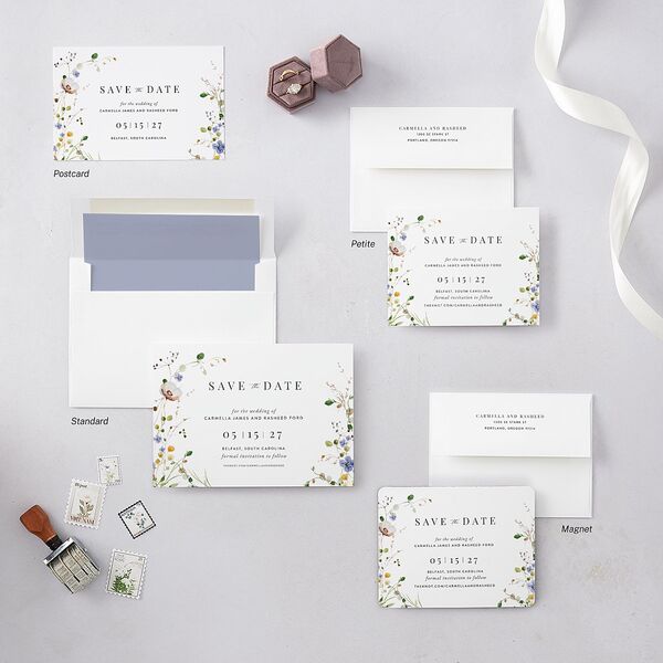 Delicate Wildflower Save The Date Magnets Pure White Magnet Paper