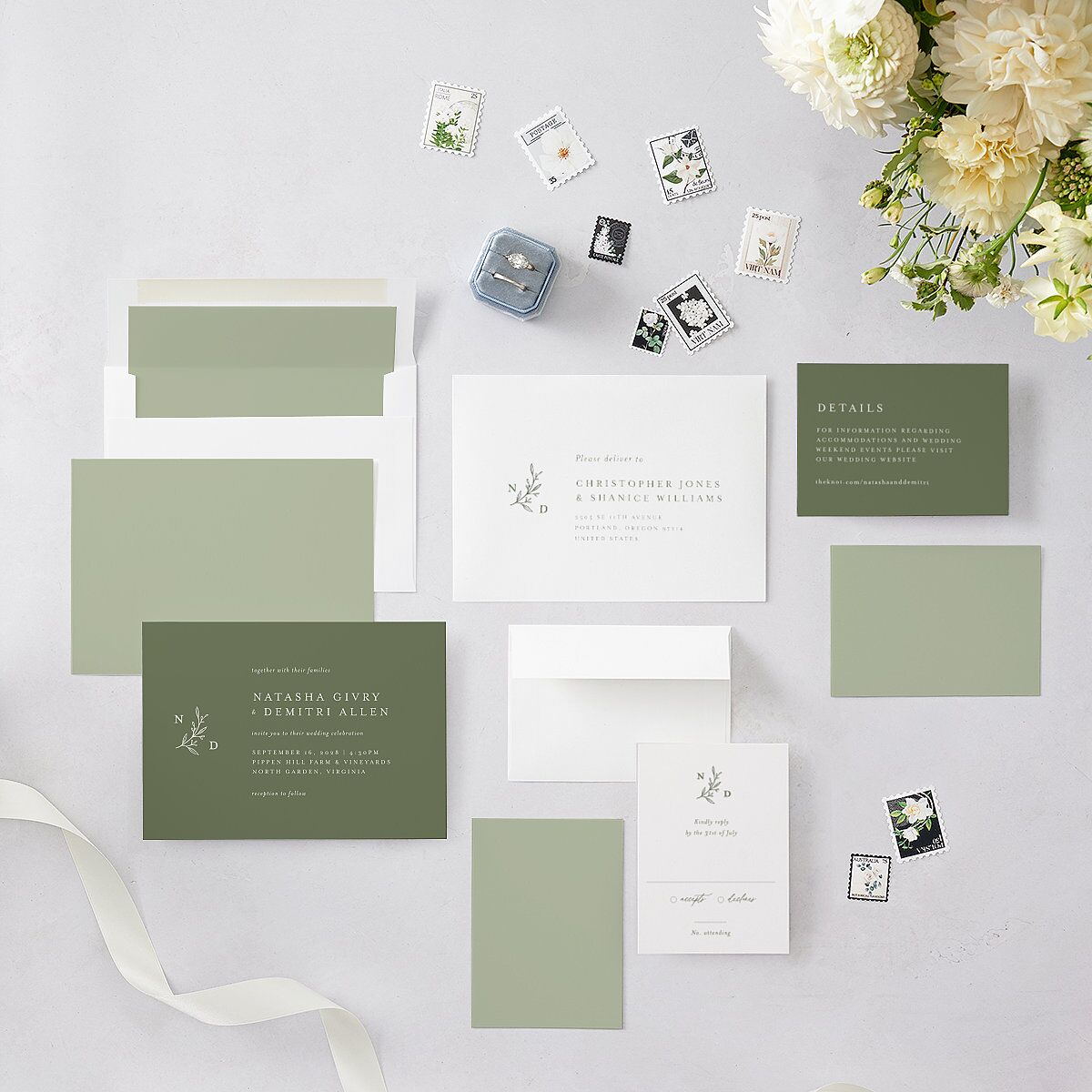 Botanical Monogram Wedding Invitations Dark Camo Signature Blank No Standard