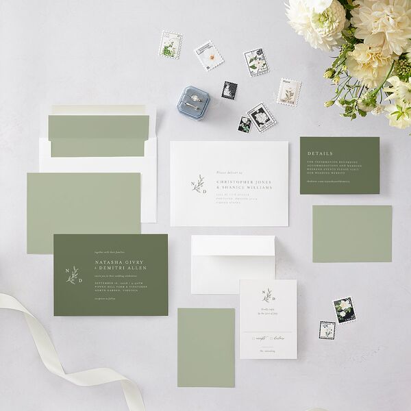 Botanical Monogram Wedding Invitations Dark Camo Signature Blank No Standard