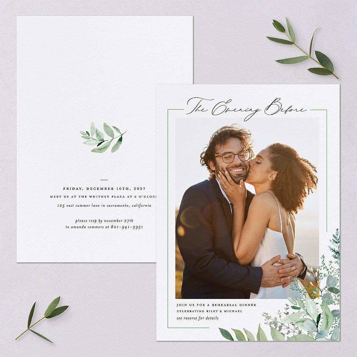 Gorgeous Greenery Rehearsal Dinner Invitations Pure White Signature Blank Standard