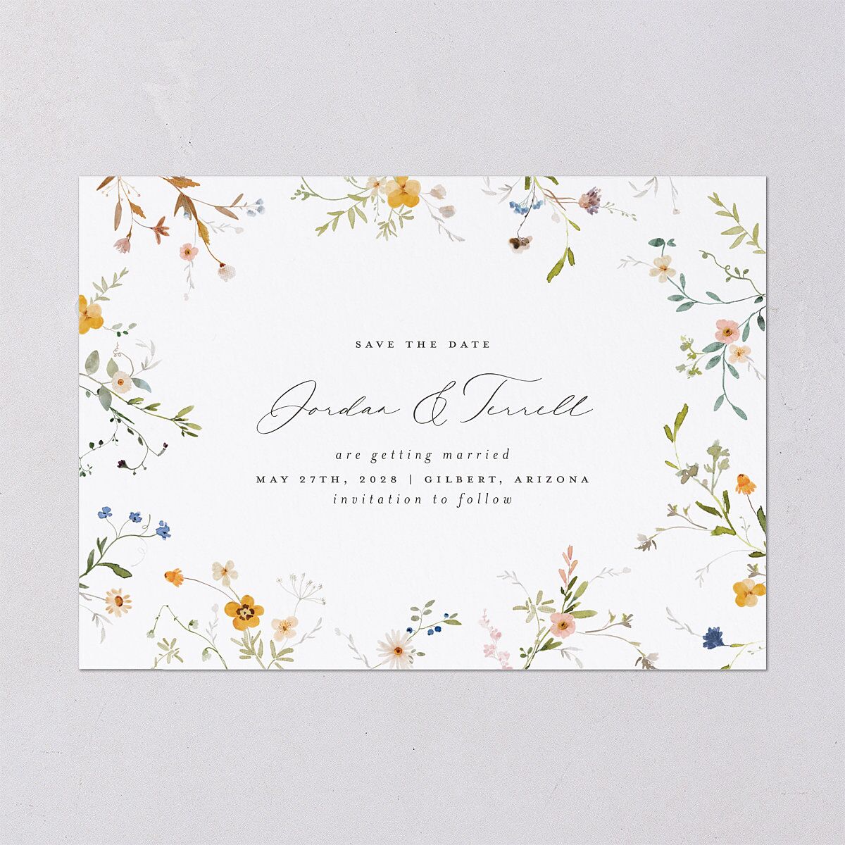 Dainty Wildflowers Save the Date Cards Sunflower Signature smooth Blank No Standard