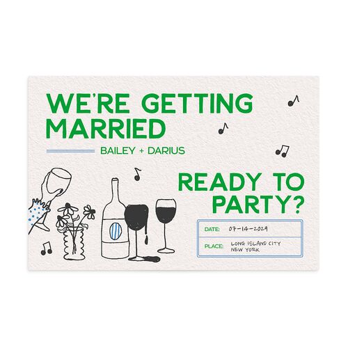 Hand Drawn Party Save the Date Postcards Jewel Green