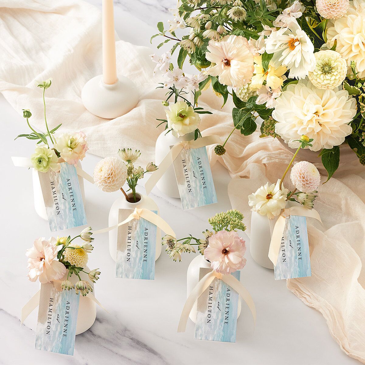 Beach Monogram Favor Gift Tags Baby Blue Signature