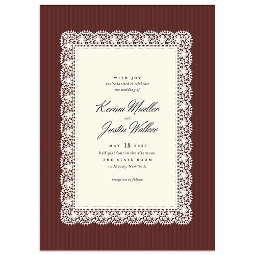 Vintage Lace Wedding Invitations Burgundy Signature Blank No Standard