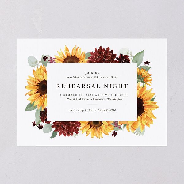 Classic Countryside Sunflowers Rehearsal Dinner Invitations Burgundy Signature Blank Standard