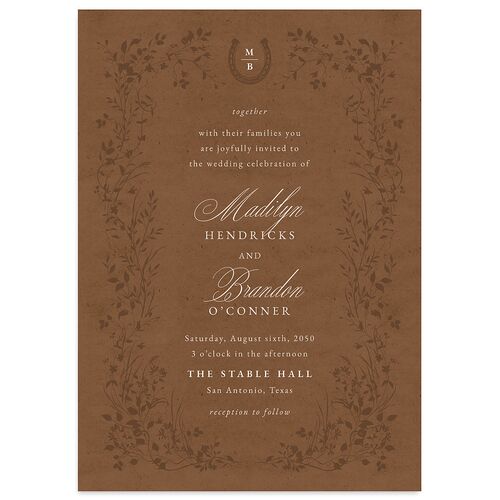 Western Horseshoe Botanical Wedding Invitations Mocha Signature Blank No Standard