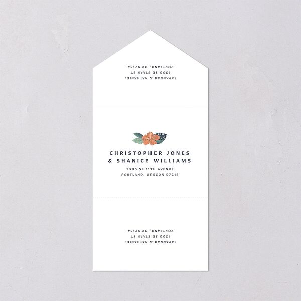 Vintage Island All-in-One Wedding Invitations Rose Gold Signature Light Both Recipient and Return Addresses No