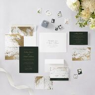 Marble and Gold Wedding Invitations Dark Emerald Signature Blank No Standard