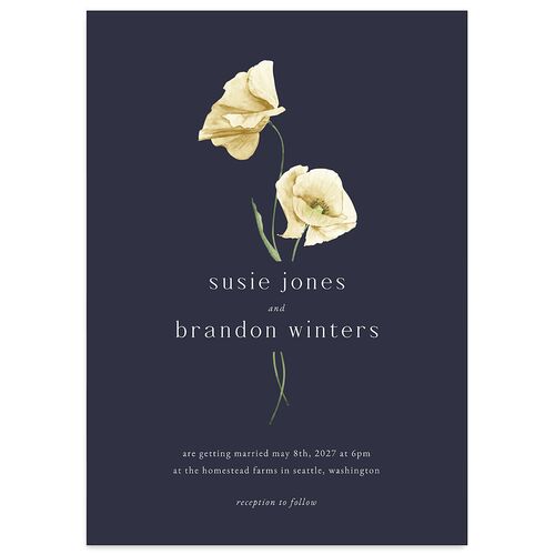 Wild Poppies Wedding Invitations Dark Navy Signature Blank No