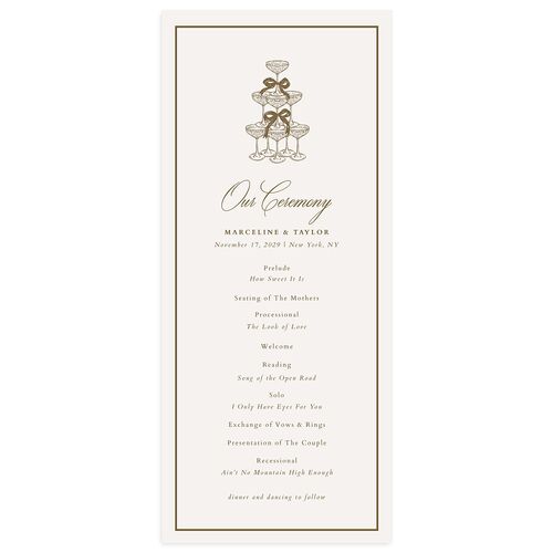 Classic Champagne with Bows Wedding Programs Gold Signature