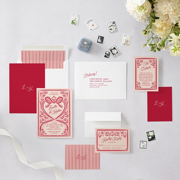 Vintage Heart Locket Wedding Invitations Crimson Signature Blank No Standard