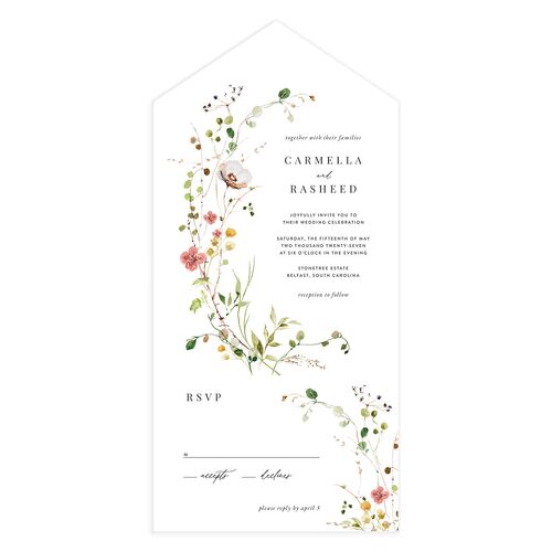 Delicate Wildflower All-in-One Wedding Invitations Peach Pink Signature Light Both Recipient and Return Addresses No