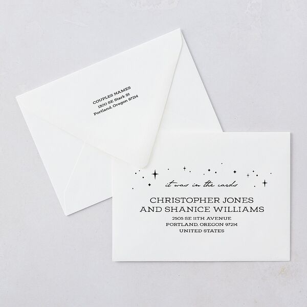 Halloween Tarot Skeletons Wedding Invitation Euro Envelopes White Midnight Both Recipient and Return Addresses Luxe Signature