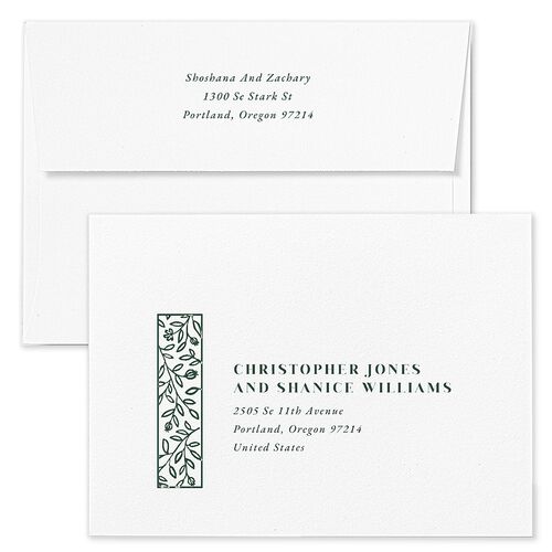 Jewish Chuppah Save The Date Card Envelopes Blue Hunter Green Both Recipient and Return Addresses Signature Standard