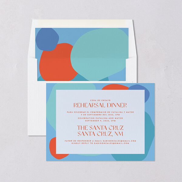 Santa Cruz Bilingual Foreign Language Rehearsal Dinner Invitations Aquamarine Signature Blank Standard