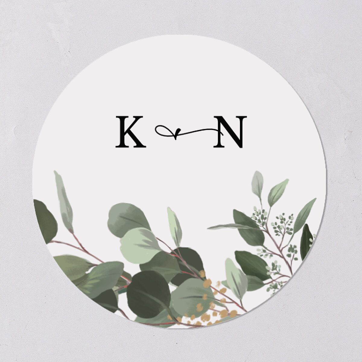 Eucalyptus Frame Wedding Stickers Pure White Circle