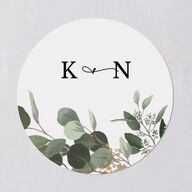 Eucalyptus Frame Wedding Stickers Pure White Circle