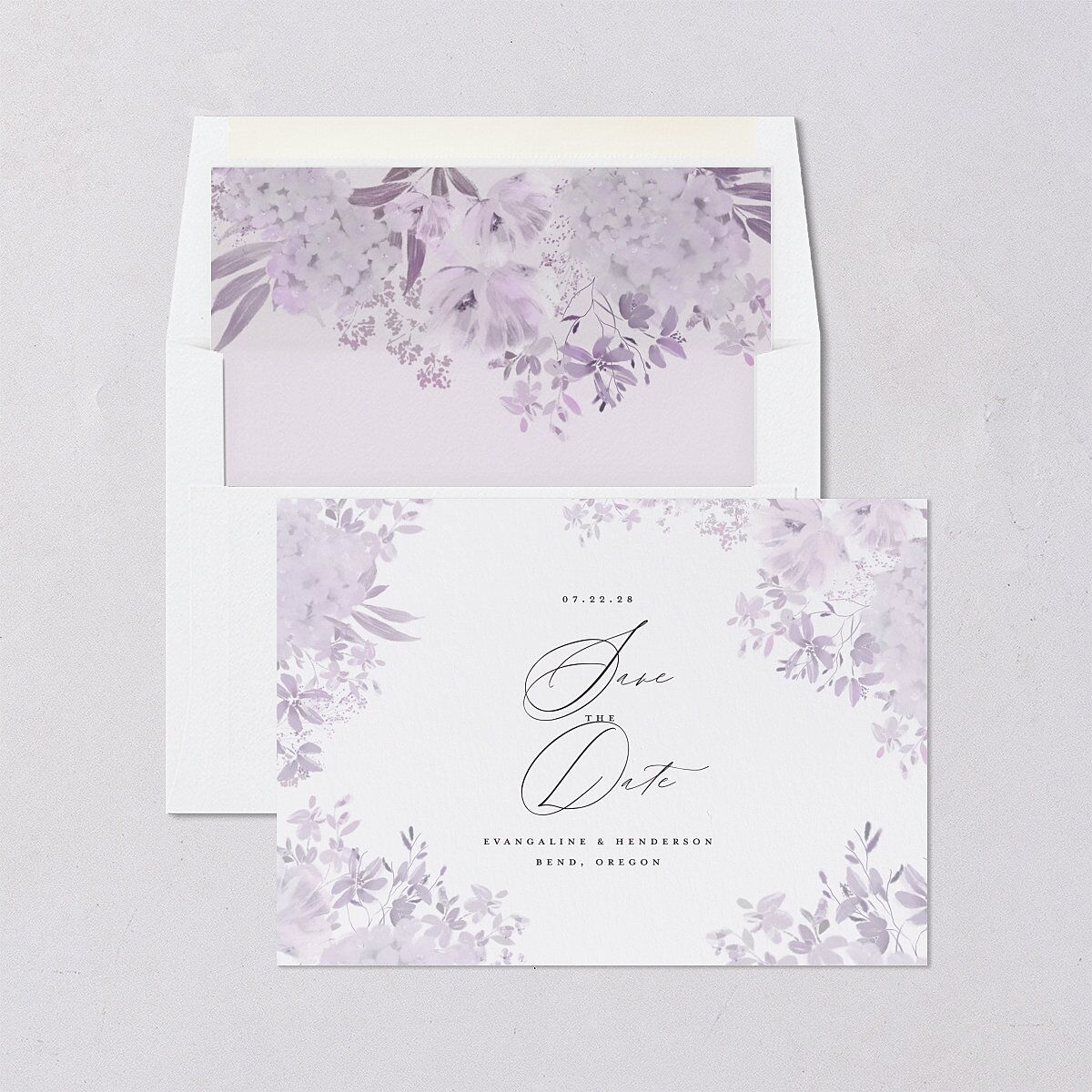 Monochrome Blooms Save the Date Cards Gold Sheer Lilac Signature smooth Blank No
