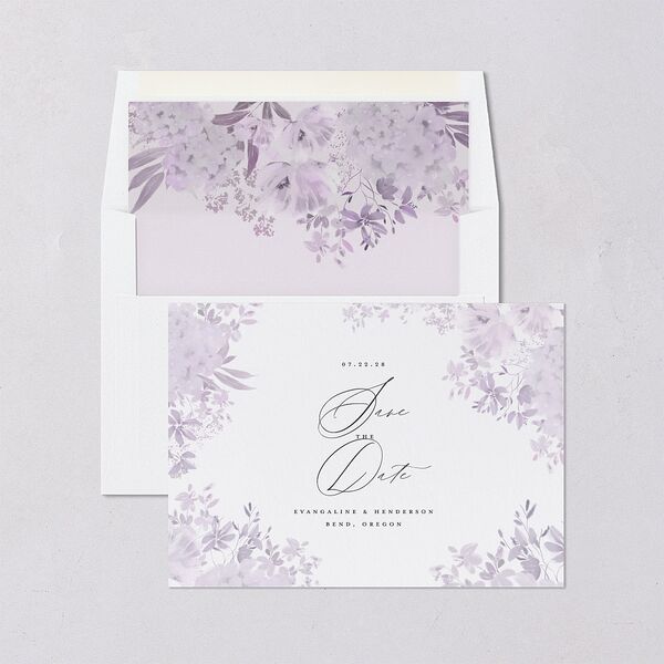 Monochrome Blooms Save the Date Cards Gold Sheer Lilac Signature smooth Blank No
