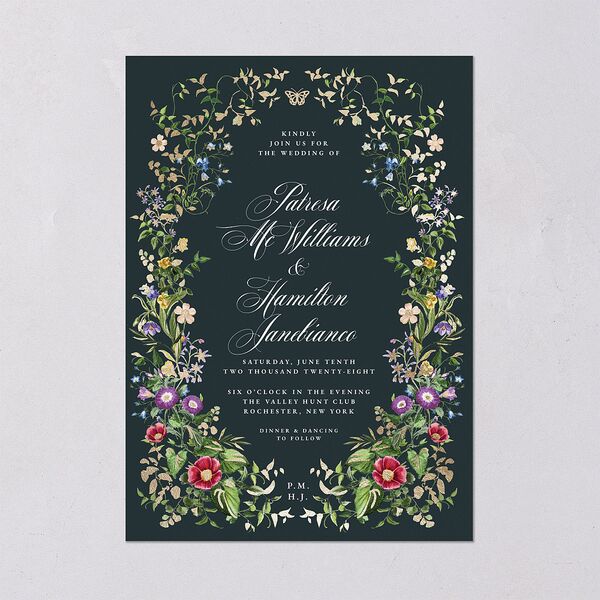 Opulent Garden Foil Wedding Invitations Gold Dark Emerald Signature Blank No Standard