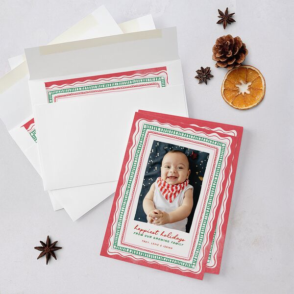 Happiest Hand Drawn Border Holiday Cards Scarlet Signature Blank Portrait  Standard
